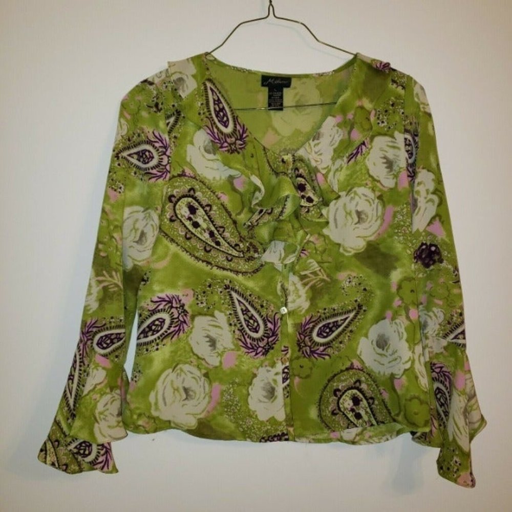 Milano women's top size L ruffle paisley